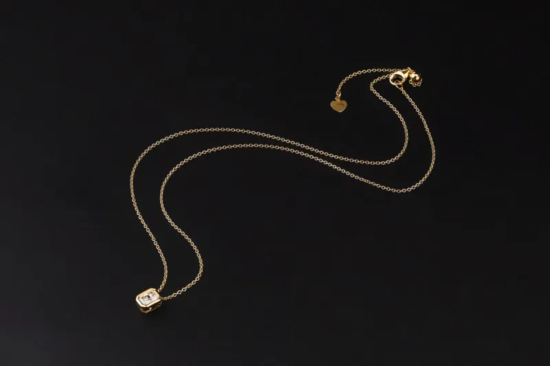 Gold Plated Sterling Silver Lab Grown Radiant Cut Diamond Necklace 0.50ct