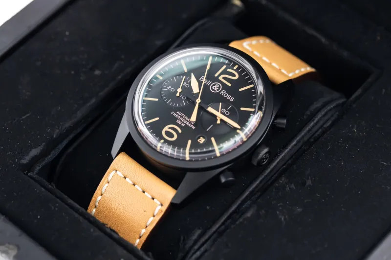 Bell & Ross Chronograph Heritage PVD 41mm Tan Leather BR126-94-SC 2017