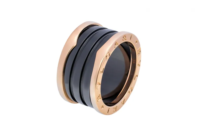 Bvlgari B.zero1 Four Band Ring 18ct Rose Gold & Black Ceramic Size 54 (M)