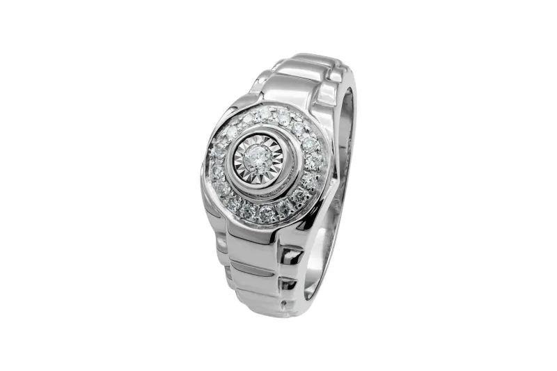 9ct White Gold Diamond Mens Ring 7.6g 0.25ct
