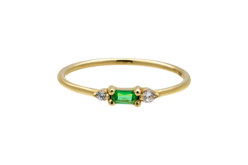 14ct Yellow Gold Trio Emerald and Round Green and White Cubic Zirconia Ring 1g