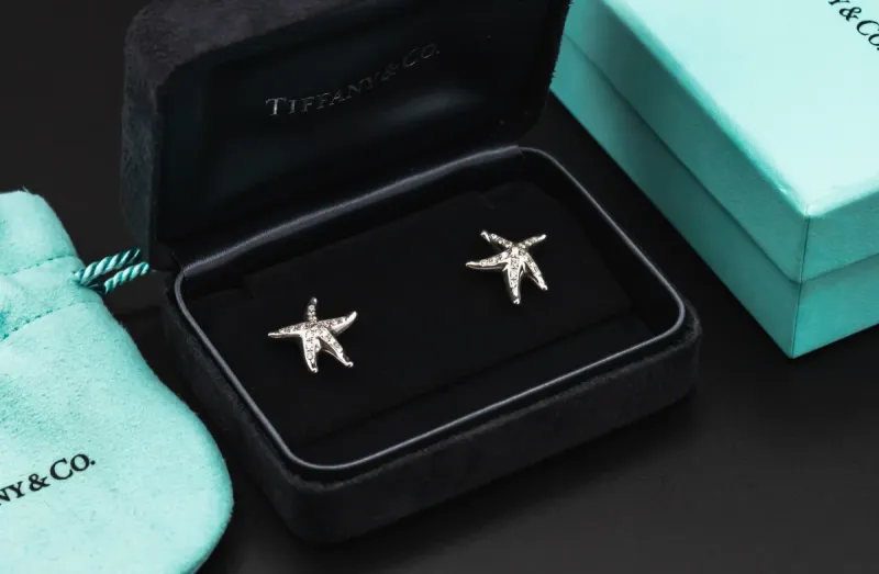 18ct White Gold Tiffany & Co. Elsa Peretti Vintage Diamond Starfish Studs 0.30ct