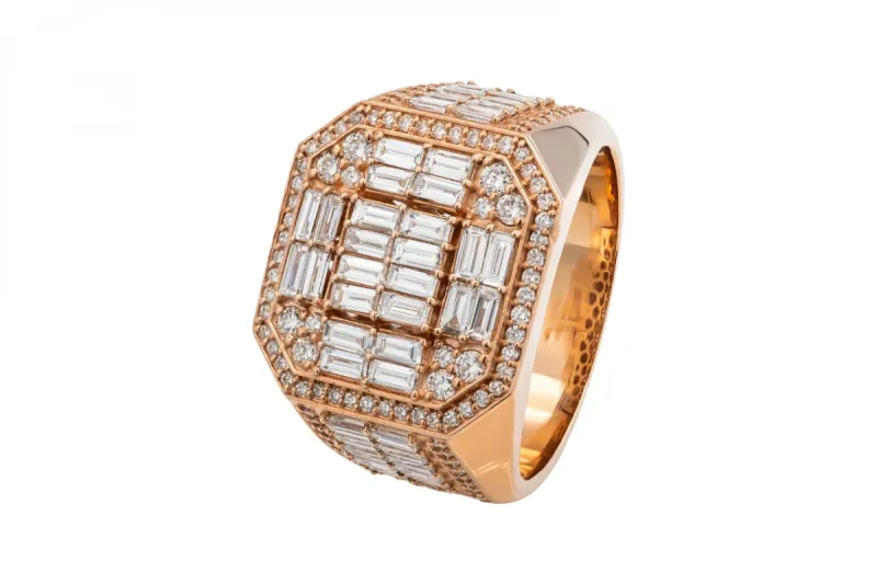 9ct Rose Gold Diamond Mens Ring 1.81ct
