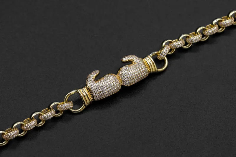 9ct Yellow Gold Kids Belcher Bracelet with CZ Boxing Glove Charm 18.8g