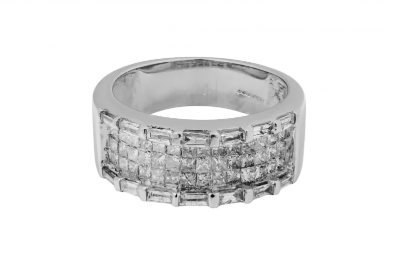 14ct White Gold Diamond Baguette & Princess Cut Mens Ring 0.98ct