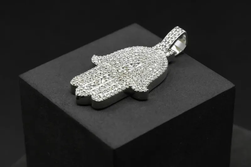 9ct White Gold Diamond Hamsa Pendant 3cts