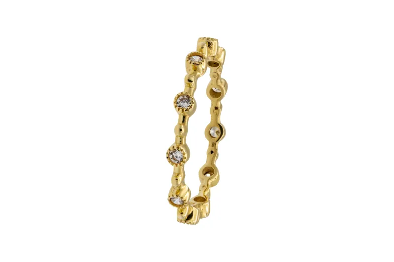 14ct Yellow Gold Full Brilliant Cut Cubic Zirconia Milgrain Rub Over Eternity Ring 1.60g