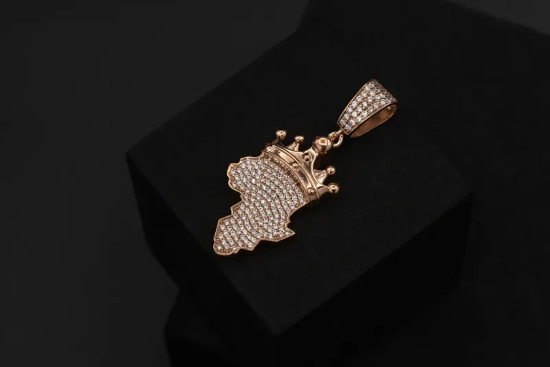 9ct Rose Gold Diamond Africa Map Crown Pendant 1.65ct
