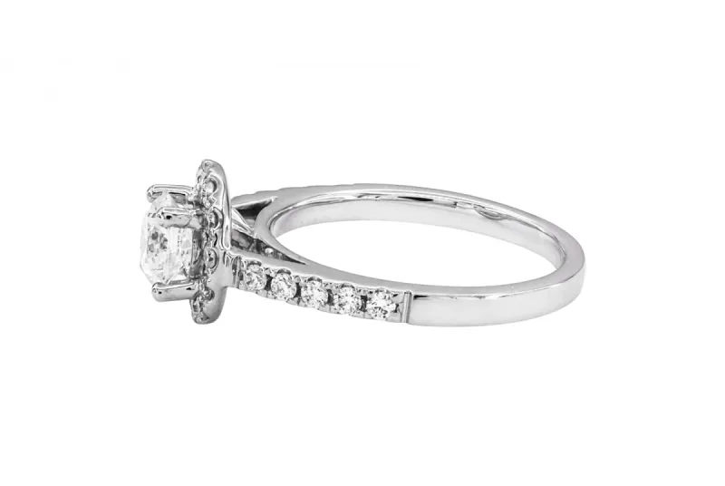 Platinum Halo Diamond Engagement Ring With Pavé Band 1.11ct