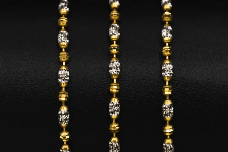 14ct Yellow Gold Diamond Cut Ball Chain Necklace 17"