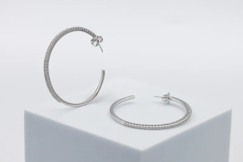 18ct White Gold Diamond Large Hoop Earrings 0.46ct