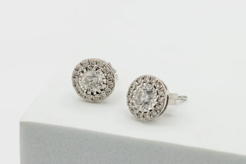 9ct White Gold Diamond Halo Studs 1.00ct 2g