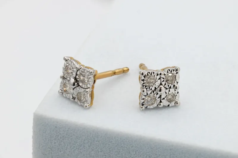 9ct Yellow Gold 4 Diamond Stud Earrings  0.20ct