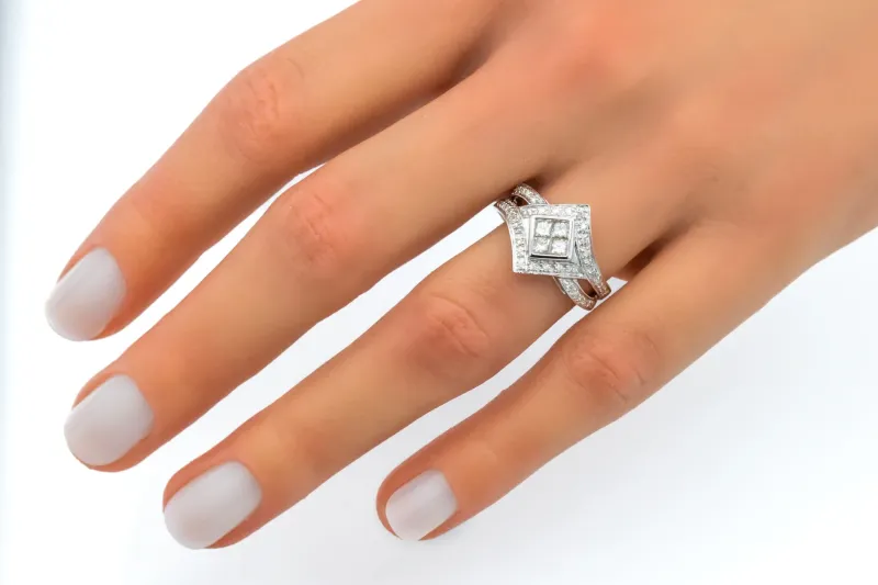 14ct White Gold Princess Cut Diamond Cluster Ring 0.60ct