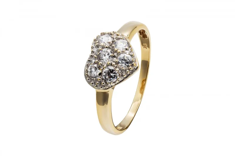 9ct Yellow Gold Cubic Zirconia  Heart Ring 1.9g