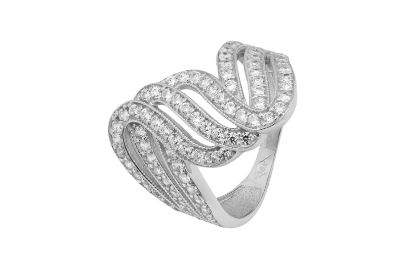 18ct White Gold Multi Row Pave Set Diamond Wave Ring 0.82ct 6.7g