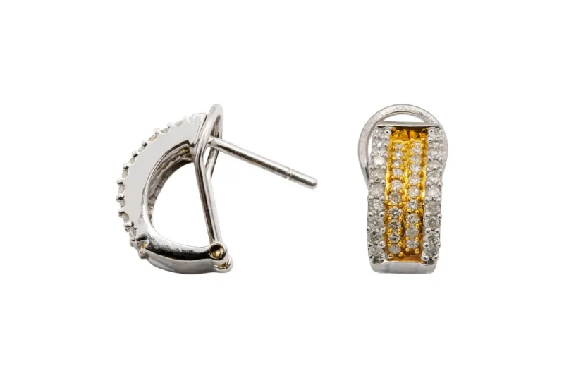 14ct White & Yellow Gold Diamond Clip Back Huggie Earrings 0.50ct
