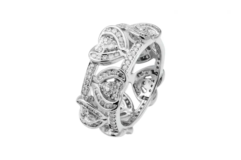 18ct White Gold Diamond Heart Eternity Ring 1.04ct