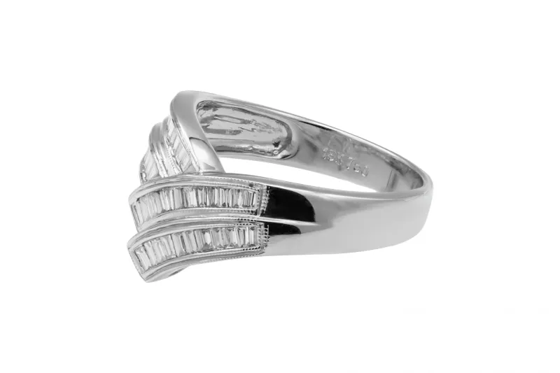 18ct White Gold Baguette Diamond Crossover Ring 0.50ct