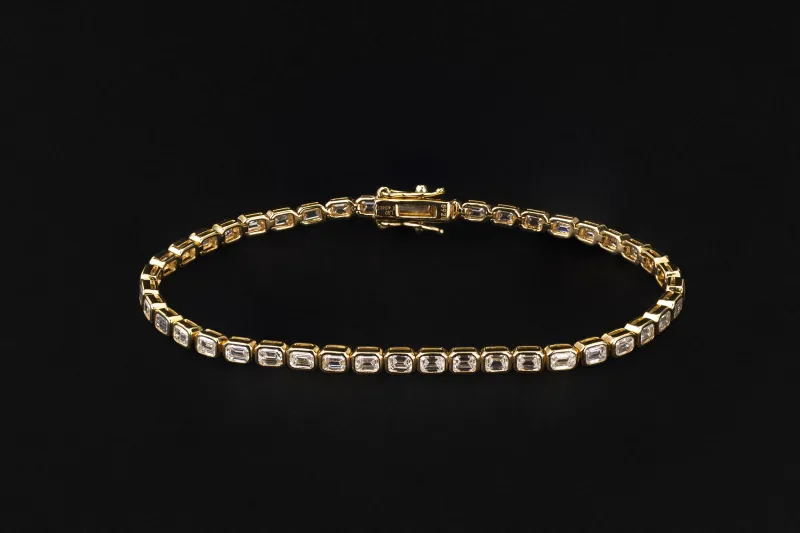 Lab Grown Emerald Cut Diamond Tennis Bracelet Gold Plated Sterling Silver 4.63ct