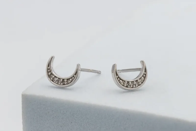 18ct White Gold Diamond Moon Stud Earrings 0.50ct