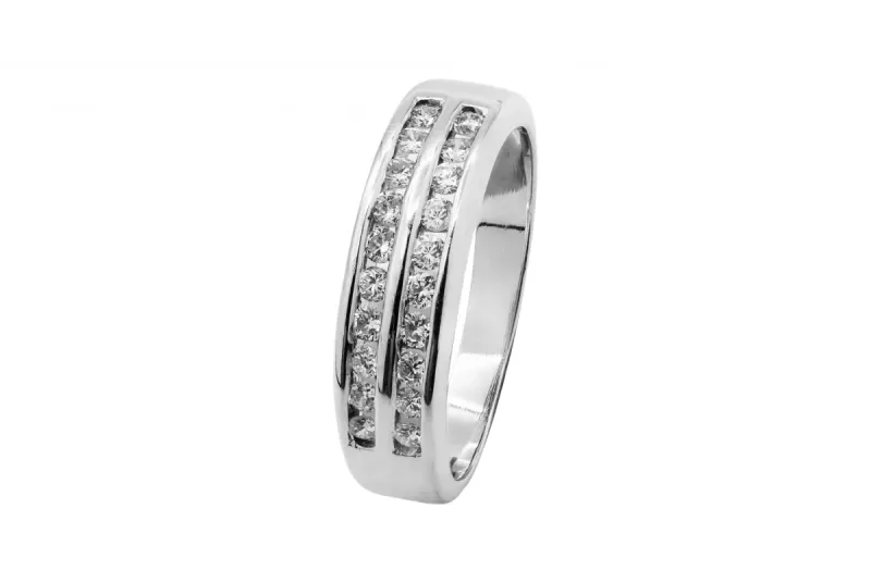 14ct White Gold Double Row Diamond Wedding Band 0.40ct