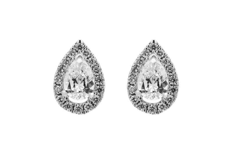 18ct White Gold Pear Shape Diamond Halo Stud Earrings 0.72ct