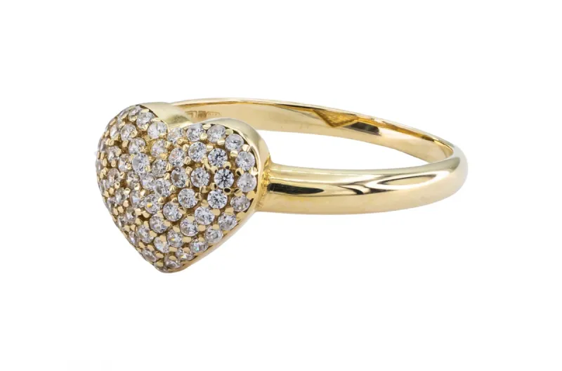 9ct Yellow Gold CZ Heart Ring 1.8g