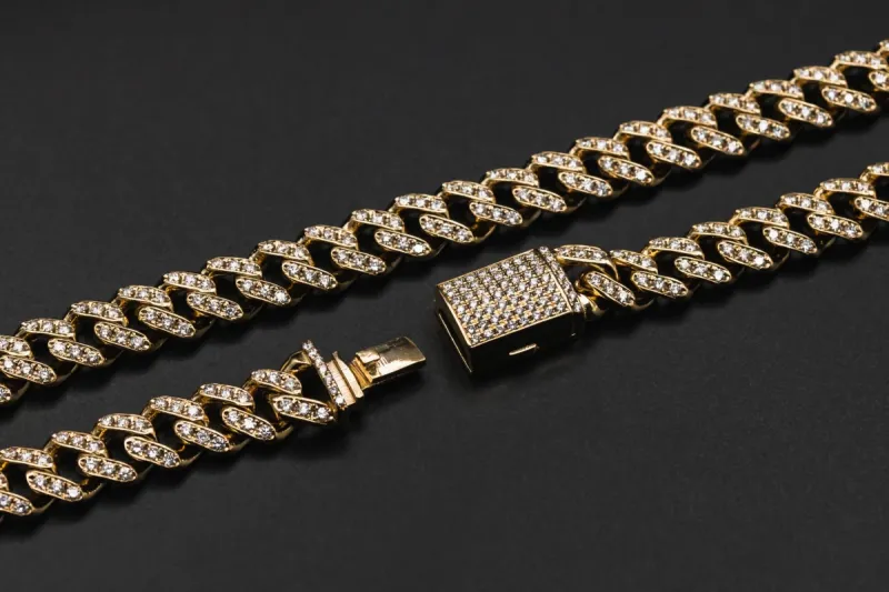 9ct Yellow Gold Diamond Cuban Chain 110.8g
