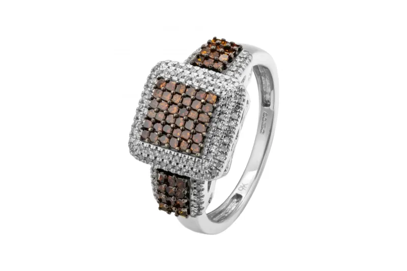 9ct White Gold Brown & White Diamond Ring 0.90ct
