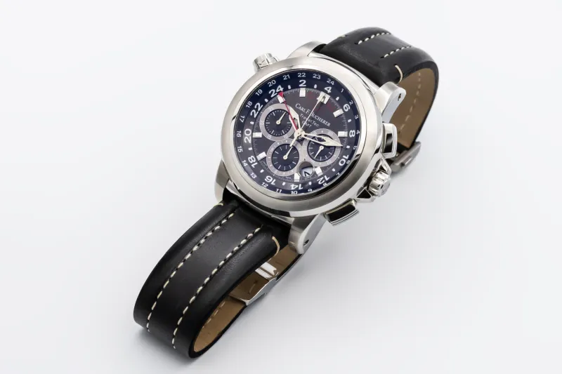 Carl F. Bucherer Patravi Traveltec GMT 47mm Black Leather 10620.08.33.01 Circa 2007