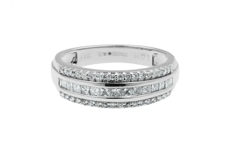 14ct White Gold Princess & Round Diamond Ring 0.75ct