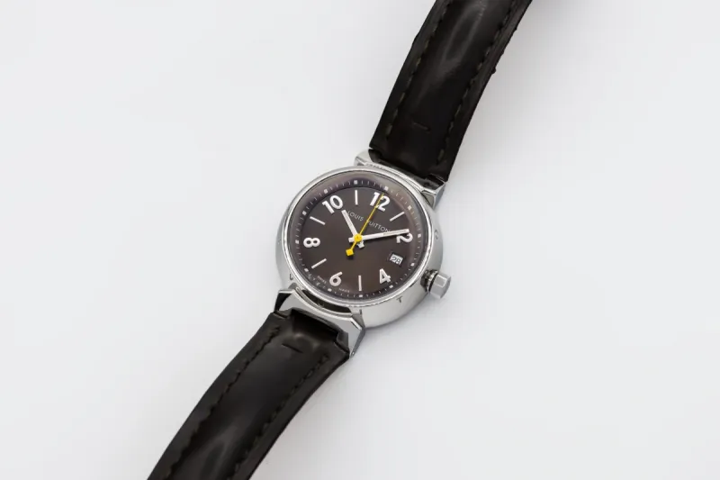Louis Vuitton Tambour 34mm Brown Leather RC8730 Circa 2000s