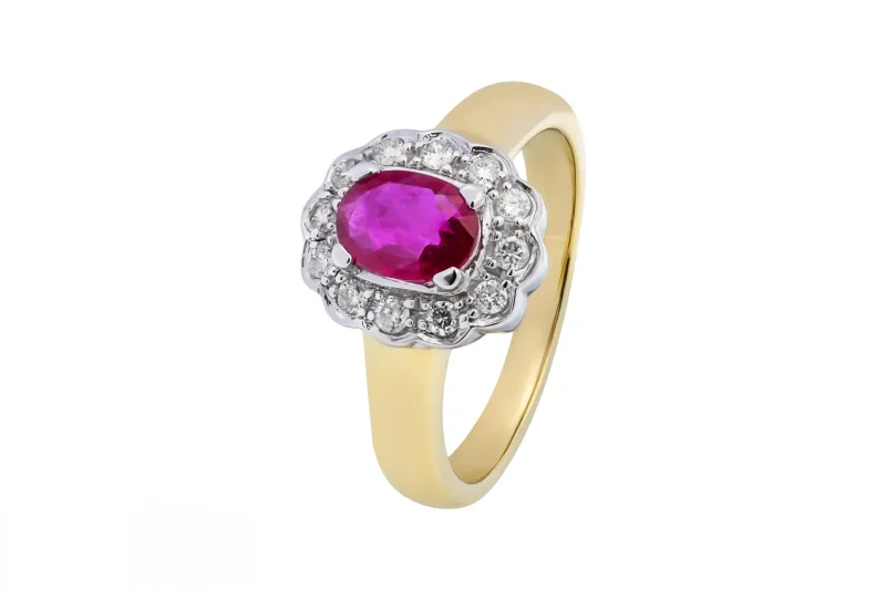 18ct Yellow Gold Diamond & Ruby Ring 5.4g