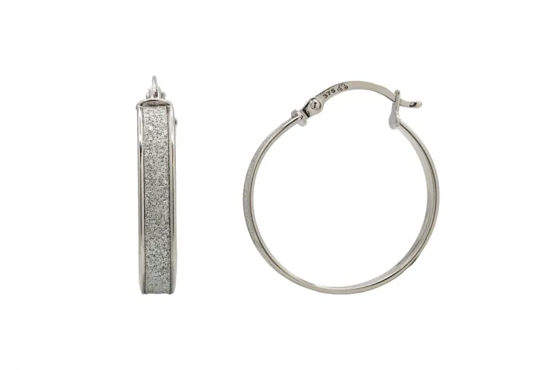 9ct White Gold Iced Texture Hoop Earrings 1.7g