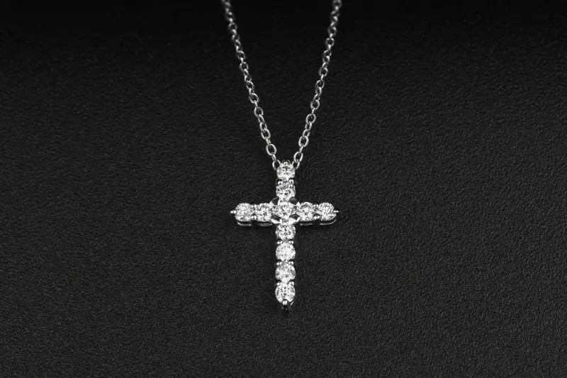 18ct White Gold Natural Diamond Cross & Anchor Link Chain 0.30ct G VS 18" 3.4g