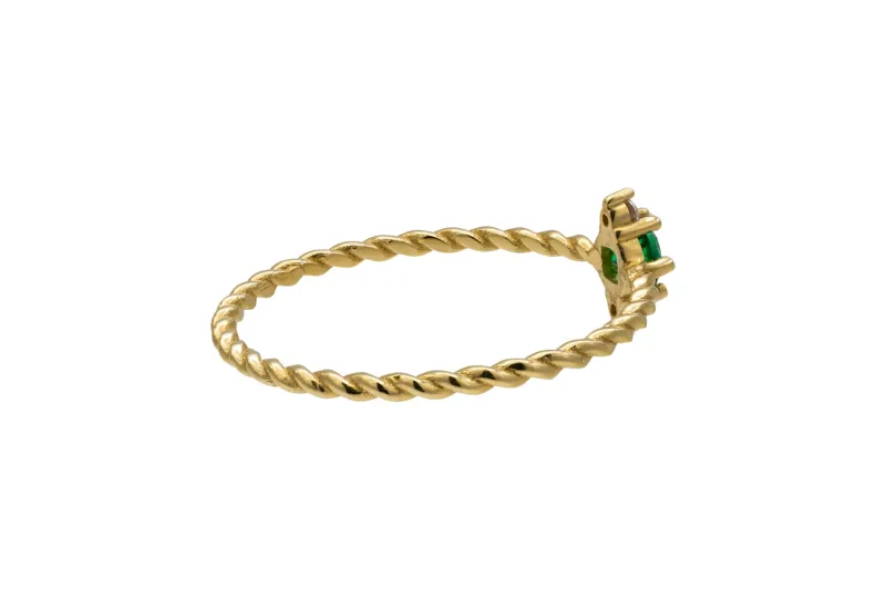 14ct Yellow Gold Trio Green and White Cubic Zirconia Twist Ring 0.80g