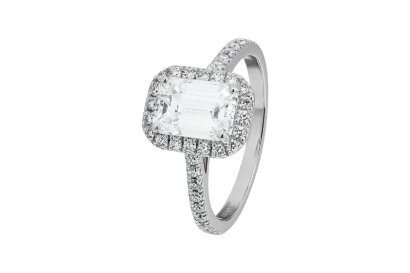 18ct White Gold Emerald Diamond Halo Engagement Ring 1.70ct GIA Certified