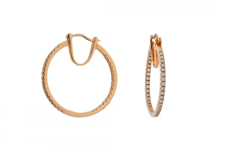 18ct Rose Gold Elegant Pavé Set Diamond Hoops 0.55ct