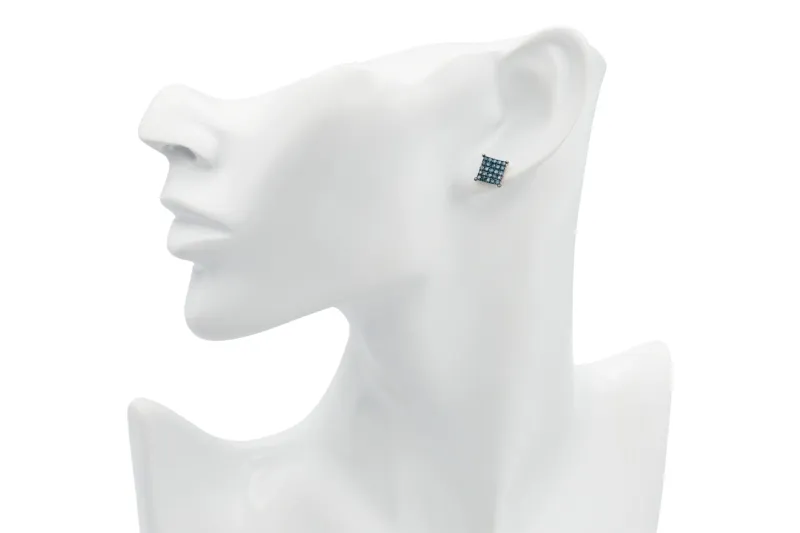 9ct White Gold Square Blue Diamond Stud Earrings 0.52ct