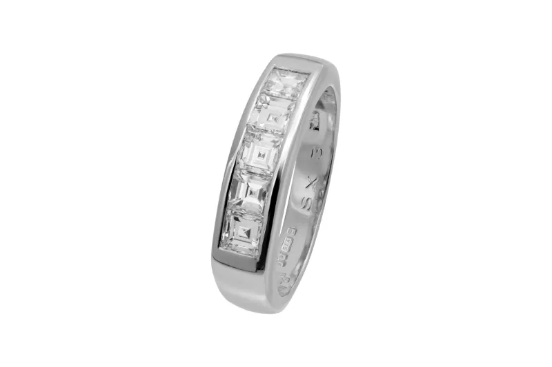 18ct White Gold Asscher Cut Diamond Half Eternity Ring 0.45ct