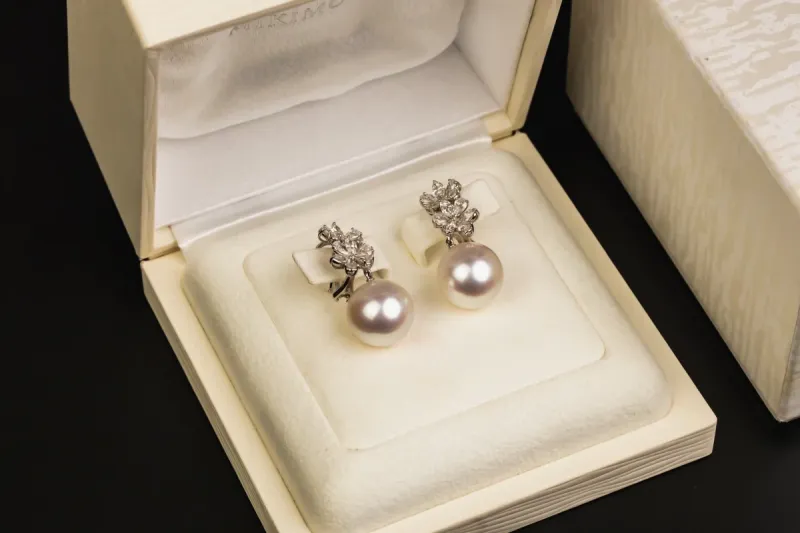Mikimoto South Sea Pearl & Diamond Earrings 3.44ct