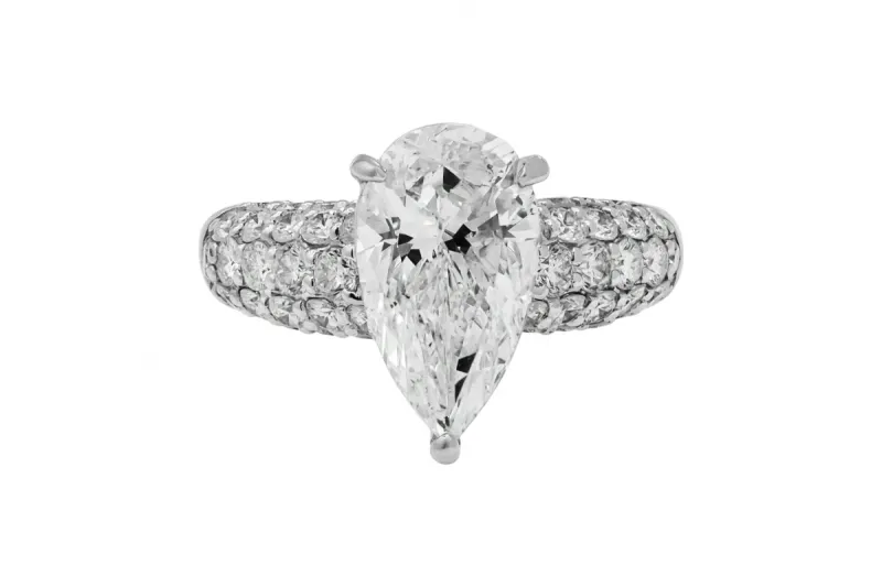 18ct White Gold Pear Cut Diamond Pavé Engagement Ring 3.07ct GIA Certified