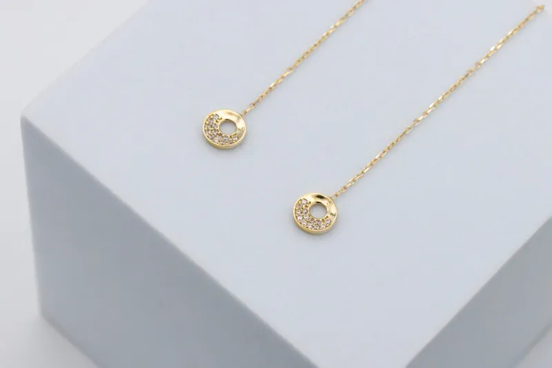 9ct Yellow Gold Pull Through Cubic Zirconia Round Earrings 1.40g