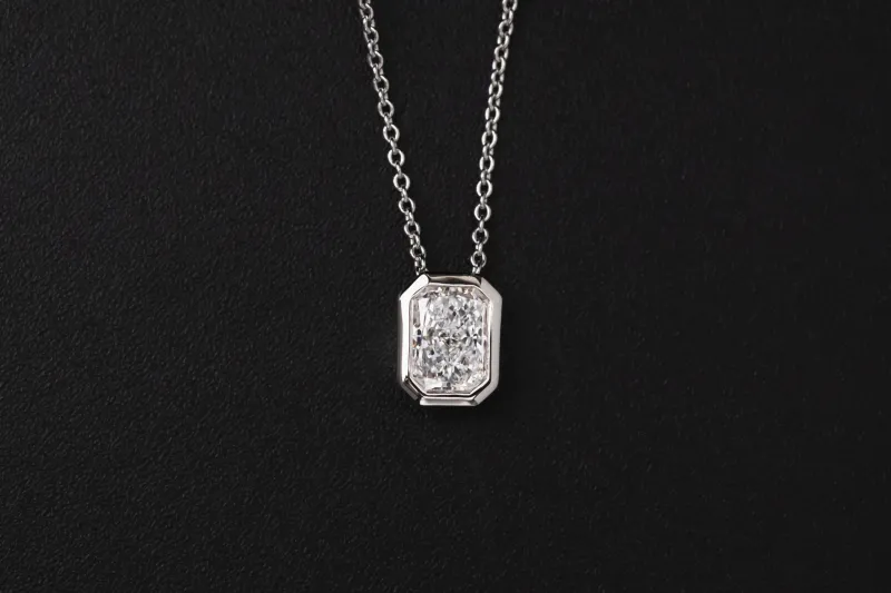 Lab Grown Radiant Cut Diamond Necklace Sterling Silver 1.03ct
