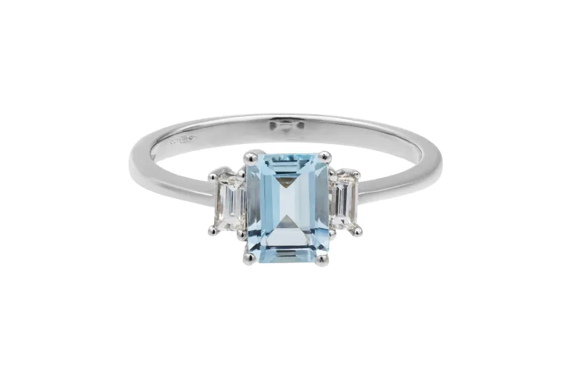 18ct White Gold Aquamarine & Diamond Ring 0.85ct