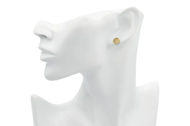 9ct Yellow Gold Cubic Zirconia Flat Mesh Round Stud Earrings 7.83mm 1.3g
