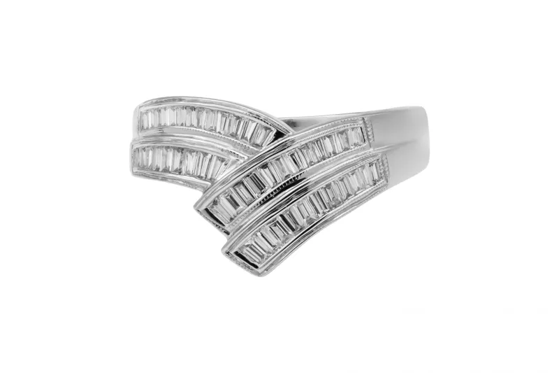 18ct White Gold Baguette Diamond Crossover Ring 0.50ct