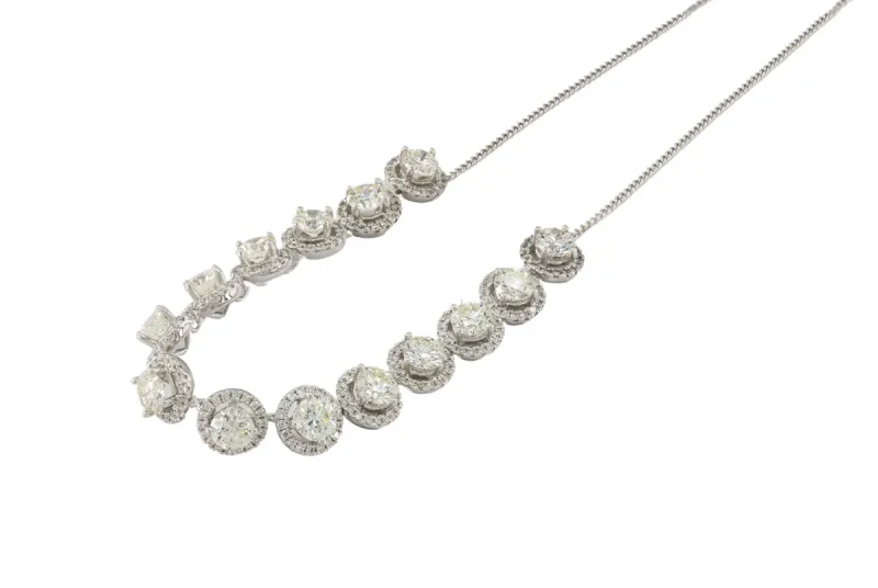18ct White Gold Diamond Halo Statement Necklace 7.80ct