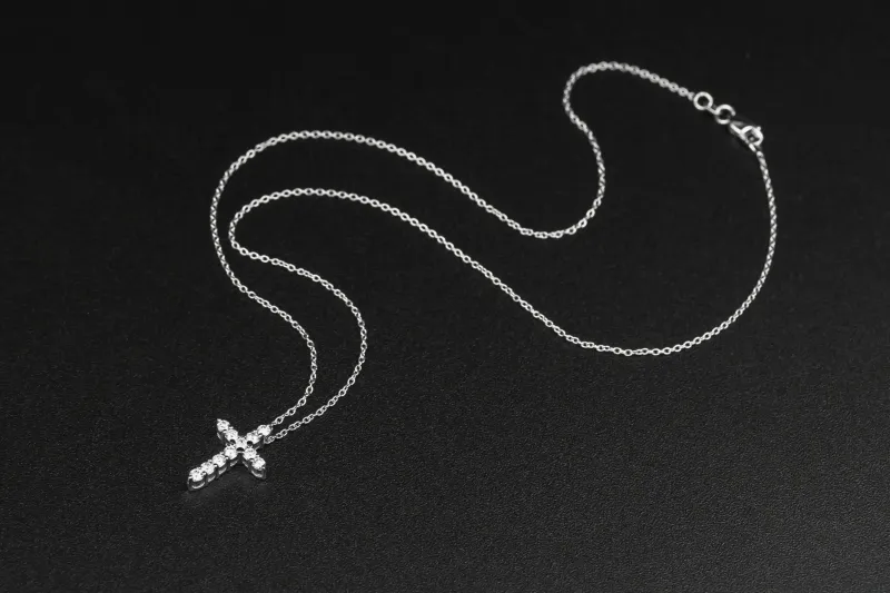 18ct White Gold Natural Diamond Cross & Anchor Link Chain 0.30ct G VS 18" 3.4g